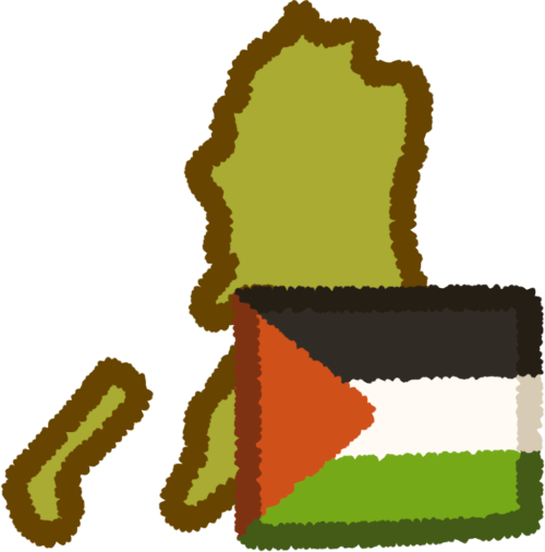 a green shape of the state of palestine, with the palestinian flag